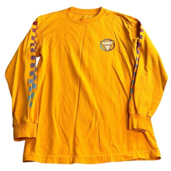 Men's Vans Classic Fit Yellow T-Shirt Sz S Checkered Long-Sleeve Shirt Cotton - Picture 5 of 5